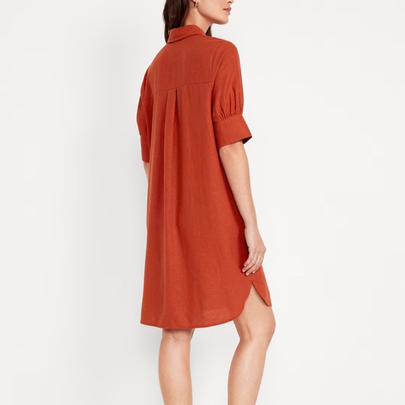 NWT OLD NAVY Linen-Blend Shirt Dress Color: Bronzed Amber SIZE MEDIUM - Picture 2 of 5